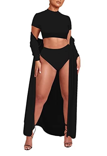 Women's Printed 3 Piece High Waist Bikini Maxi Swimsuit Cover Up