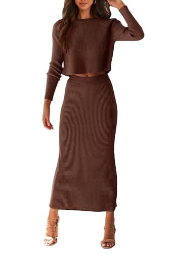 PRETTYGARDEN Women's Rib Knit 2-Piece Spring Fall Sweater Set Winter Casual Outfits