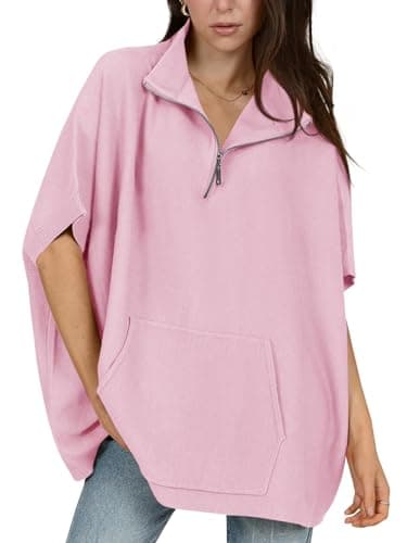 Langwyqu Women's Oversized Half Zip Batwing Sweater with Pocket