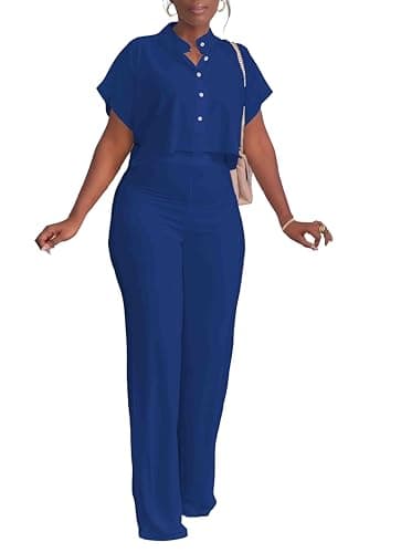 HBQ Women's Summer Casual 2-Piece Tracksuit Crop Top Wide Leg Pants