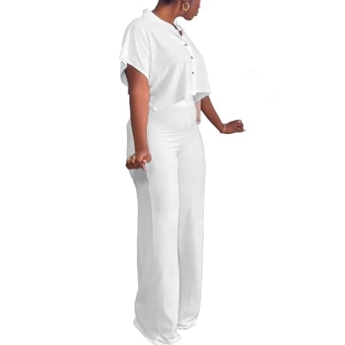 HBQ Women's Summer Casual 2-Piece Tracksuit Crop Top Wide Leg Pants