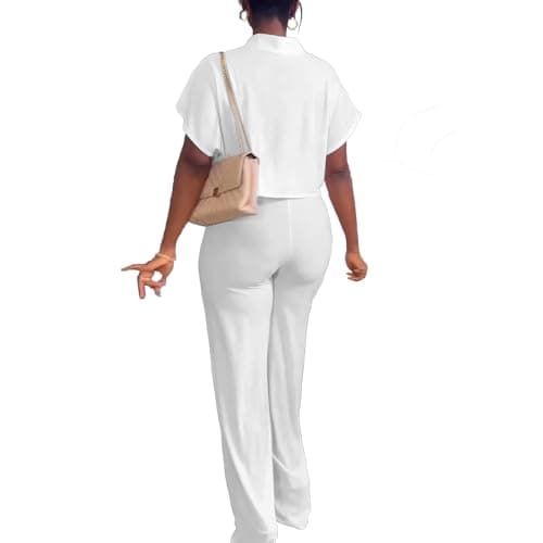 HBQ Women's Summer Casual 2-Piece Tracksuit Crop Top Wide Leg Pants