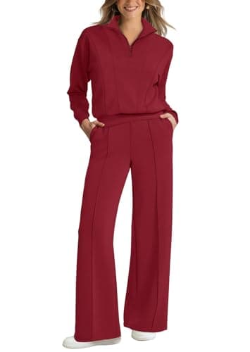 WIHOLL Women's 2-Piece Lounge Set: 2024 Half Zip Sweatshirt & Wide Leg Sweatpants with Pockets