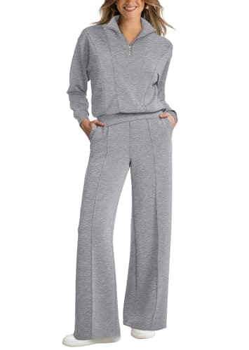 WIHOLL Women's 2-Piece Lounge Set: 2024 Half Zip Sweatshirt & Wide Leg Sweatpants with Pockets