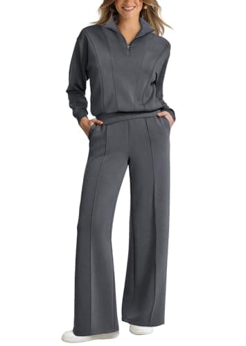 WIHOLL Women's 2-Piece Lounge Set: 2024 Half Zip Sweatshirt & Wide Leg Sweatpants with Pockets