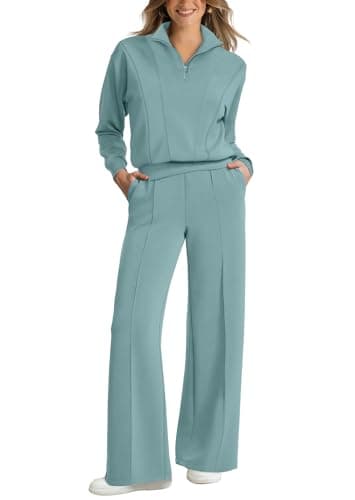 WIHOLL Women's 2-Piece Lounge Set: 2024 Half Zip Sweatshirt & Wide Leg Sweatpants with Pockets