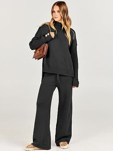 Caracilia Women's 2-Piece Fall Sweater Set Wide Leg Pants Matching Lounge Outfits