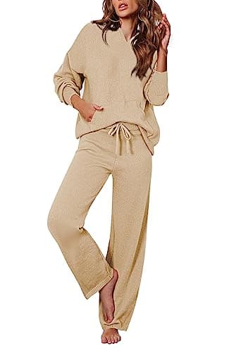 Women's 2-Piece Sweater Set with Hoodies and Wide Leg Pants