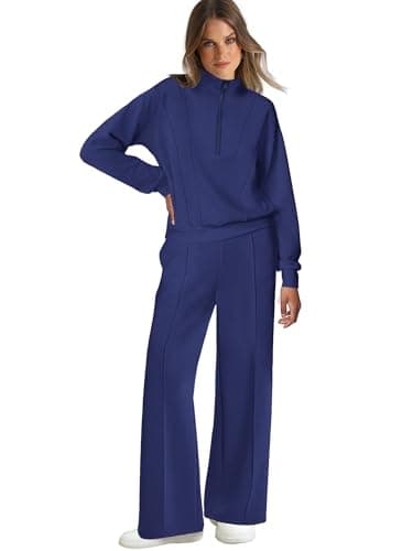 WIHOLL Women's 2-Piece Lounge Set: 2024 Half Zip Sweatshirt & Wide Leg Sweatpants with Pockets