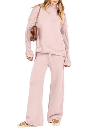 Caracilia Women's 2-Piece Fall Sweater Set Wide Leg Pants Matching Lounge Outfits