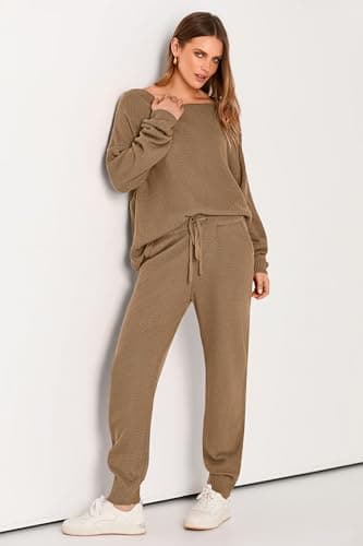 Womens 2 Piece Knit Pullover Sweater And Long Pants Tracksuit Sets