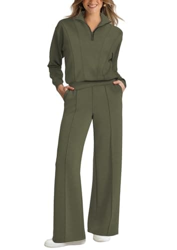 WIHOLL Women's 2-Piece Lounge Set: 2024 Half Zip Sweatshirt & Wide Leg Sweatpants with Pockets