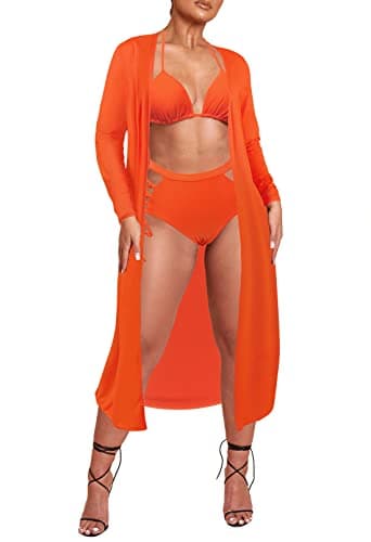 Women's Printed 3 Piece High Waist Bikini Maxi Swimsuit Cover Up