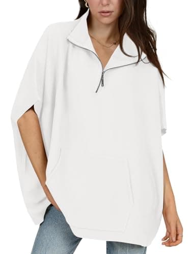 Langwyqu Women's Oversized Half Zip Batwing Sweater with Pocket