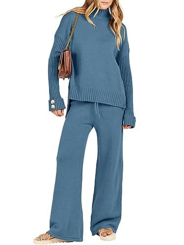 Caracilia Women's 2-Piece Fall Sweater Set Wide Leg Pants Matching Lounge Outfits