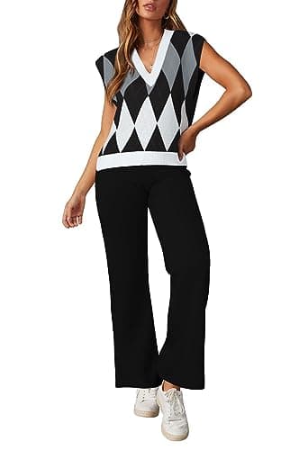 Viottiset Women's 2 Piece Sweater Vest & Wide Leg Pants Set