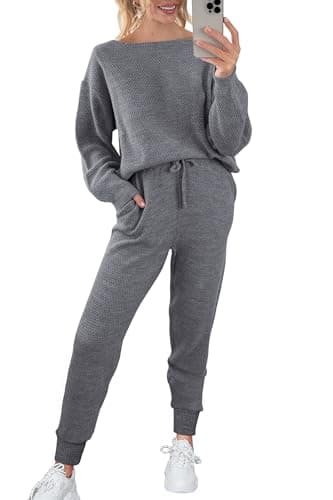 Womens 2 Piece Knit Pullover Sweater And Long Pants Tracksuit Sets