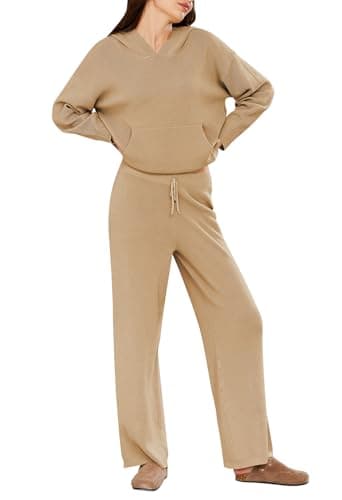 Viottiset Women's 2-Piece Sweater Set with Pockets and Wide Leg Pants