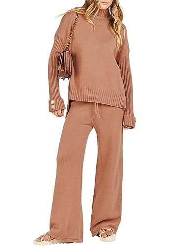Caracilia Women's 2-Piece Fall Sweater Set Wide Leg Pants Matching Lounge Outfits