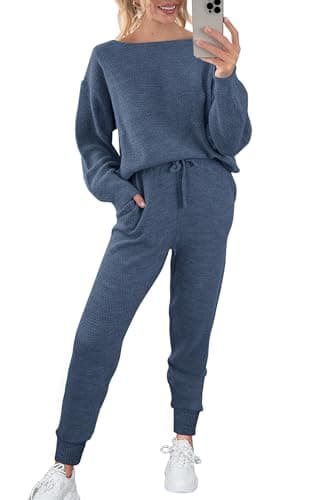 Womens 2 Piece Knit Pullover Sweater And Long Pants Tracksuit Sets