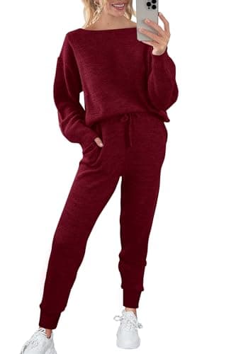 Womens 2 Piece Knit Pullover Sweater And Long Pants Tracksuit Sets
