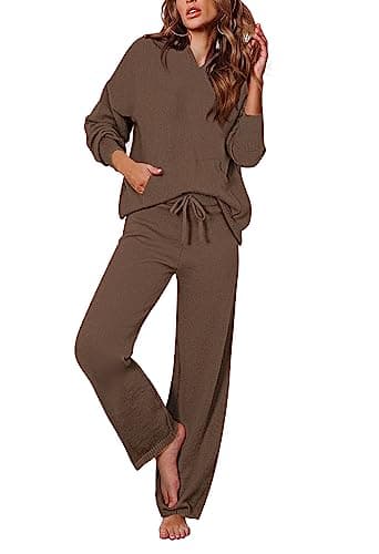 Women's 2-Piece Sweater Set with Hoodies and Wide Leg Pants