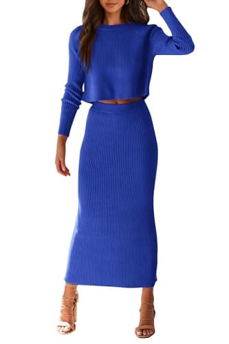 PRETTYGARDEN Women's Rib Knit 2-Piece Spring Fall Sweater Set Winter Casual Outfits