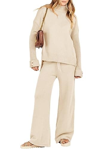 Caracilia Women's 2-Piece Fall Sweater Set Wide Leg Pants Matching Lounge Outfits
