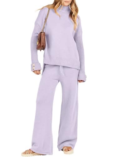 Caracilia Women's 2-Piece Fall Sweater Set Wide Leg Pants Matching Lounge Outfits