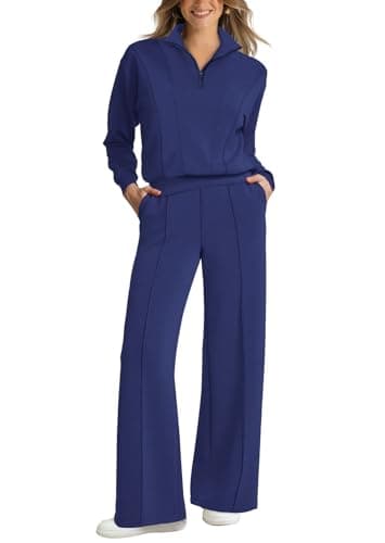WIHOLL Women's 2-Piece Lounge Set: 2024 Half Zip Sweatshirt & Wide Leg Sweatpants with Pockets