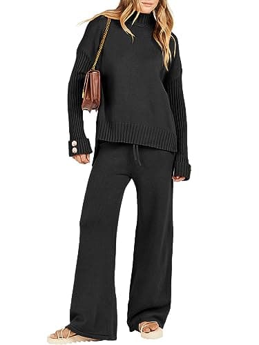 Caracilia Women's 2-Piece Fall Sweater Set Wide Leg Pants Matching Lounge Outfits