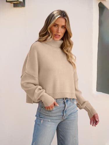 Women's Oversized Turtleneck Sweater with Batwing Sleeves