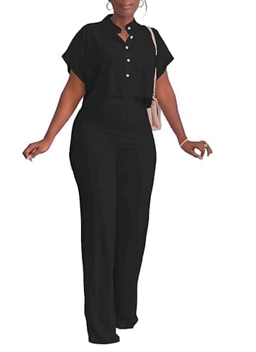 HBQ Women's Summer Casual 2-Piece Tracksuit Crop Top Wide Leg Pants