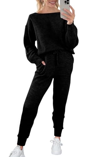 Womens 2 Piece Knit Pullover Sweater And Long Pants Tracksuit Sets