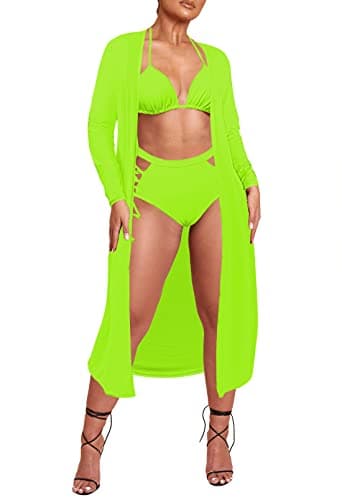 Women's Printed 3 Piece High Waist Bikini Maxi Swimsuit Cover Up