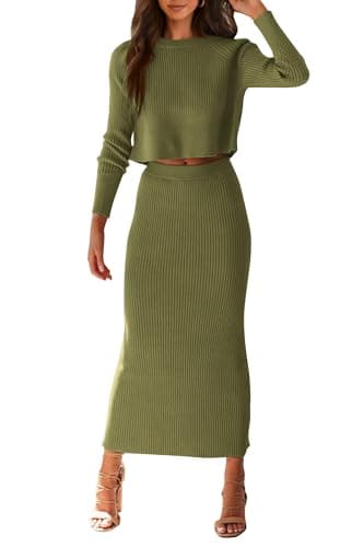 PRETTYGARDEN Women's Rib Knit 2-Piece Spring Fall Sweater Set Winter Casual Outfits