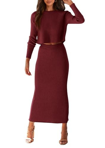PRETTYGARDEN Women's Rib Knit 2-Piece Spring Fall Sweater Set Winter Casual Outfits