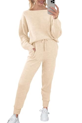 Womens 2 Piece Knit Pullover Sweater And Long Pants Tracksuit Sets