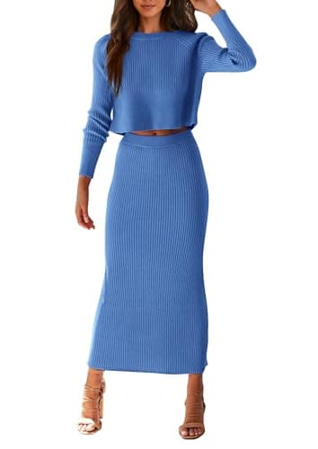 PRETTYGARDEN Women's Rib Knit 2-Piece Spring Fall Sweater Set Winter Casual Outfits