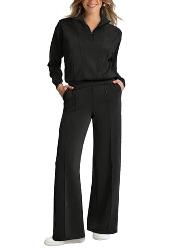 WIHOLL Women's 2-Piece Lounge Set: 2024 Half Zip Sweatshirt & Wide Leg Sweatpants with Pockets