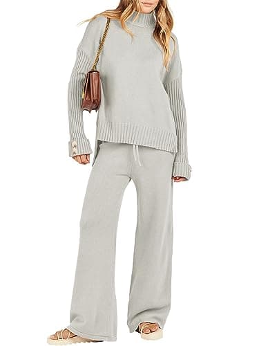 Caracilia Women's 2-Piece Fall Sweater Set Wide Leg Pants Matching Lounge Outfits