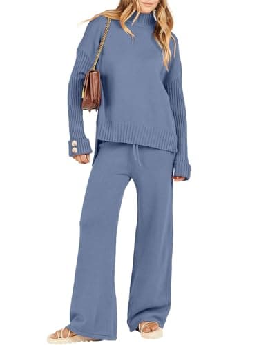 Caracilia Women's 2-Piece Fall Sweater Set Wide Leg Pants Matching Lounge Outfits