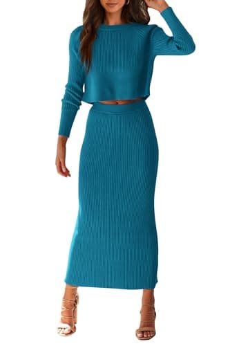 PRETTYGARDEN Women's Rib Knit 2-Piece Spring Fall Sweater Set Winter Casual Outfits