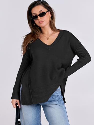 2024 Fall Women's Oversized V Neck Batwing Sleeve Sweater
