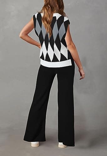 Viottiset Women's 2 Piece Sweater Vest & Wide Leg Pants Set