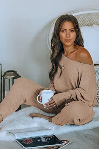 PRETTYGARDEN Women's 2-Piece Ribbed Pullover and Pants Set
