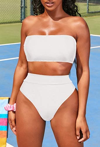 Women's Bandeau High Waisted Bikini with Removable Strap