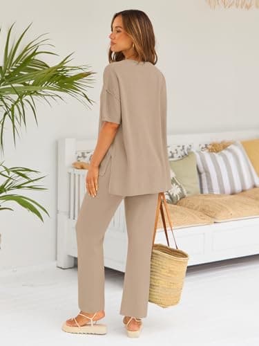 LILLUSORY Women's Casual 2-Piece Matching Sets Cozy Tops & Elastic Waisted Pants