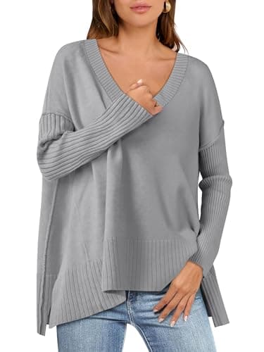 2024 Fall Women's Oversized V Neck Batwing Sleeve Sweater
