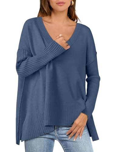 2024 Fall Women's Oversized V Neck Batwing Sleeve Sweater